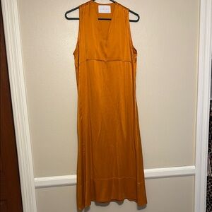 Orange V-neck Sleeveless Midi Sundress